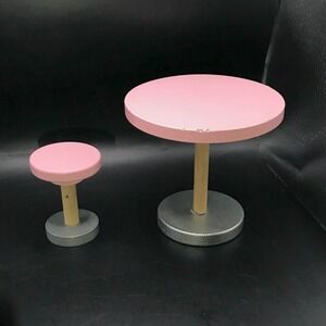 KidKraft Wooden Dollhouse Furniture Pink Silver Replacement Table Stool Set